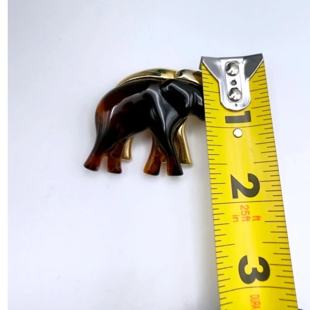 Vintage Liz Claiborne Elephant Brooch Faux Tortoiseshell Lucite Gold Tone Pin